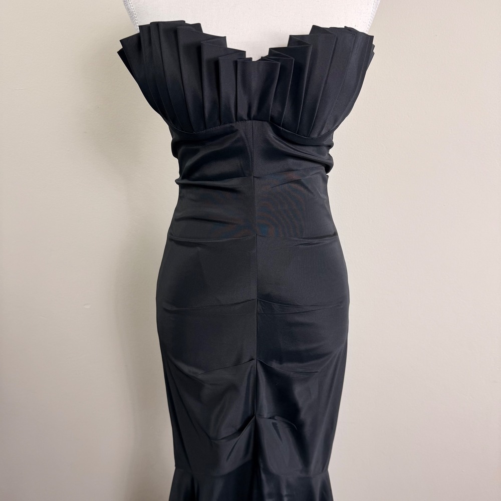 Cache Black Strapless Mermaid Gown Pleated Bustier Ruched Formal Evening Dress 4 - Picture 4 of 11